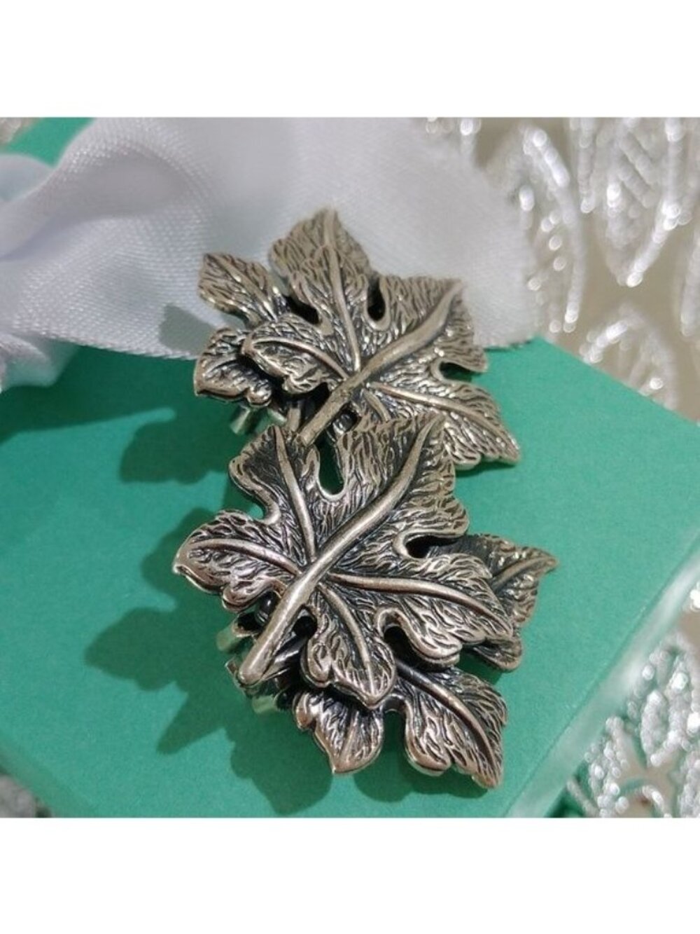 Vintage Sterling Silver Danecraft Fall Leaves Clip-On Earrings - Picture 4 of 4